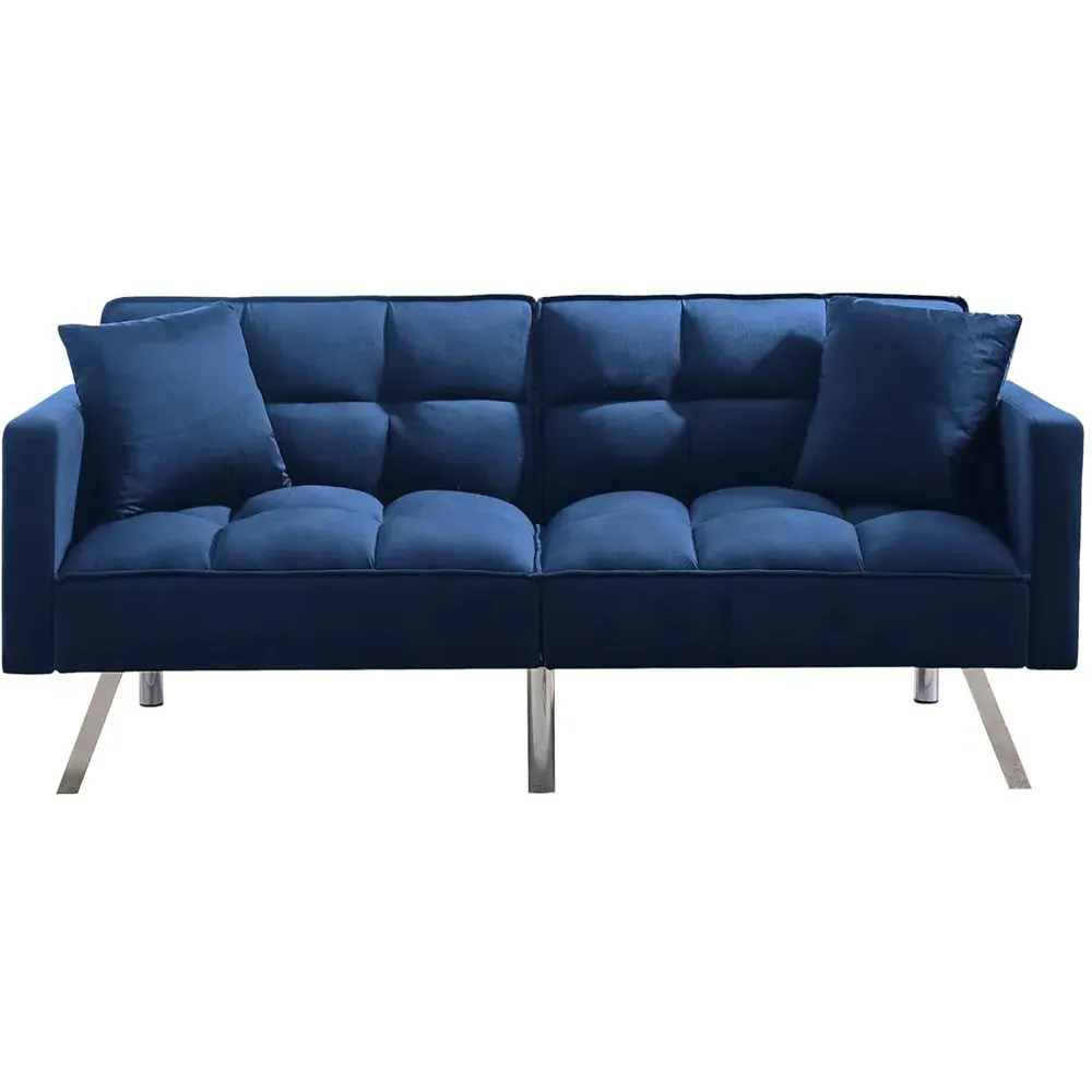 2-Seater Sofa Bed with Pillows - Blue, Velvet