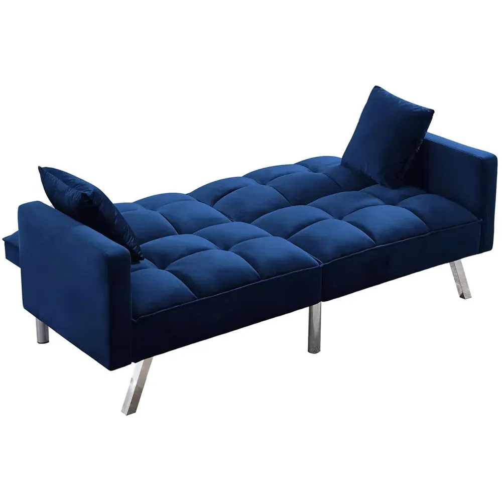2-Seater Sofa Bed with Pillows - Blue, Velvet
