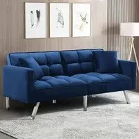 2-Seater Sofa Bed with Pillows - Blue, Velvet