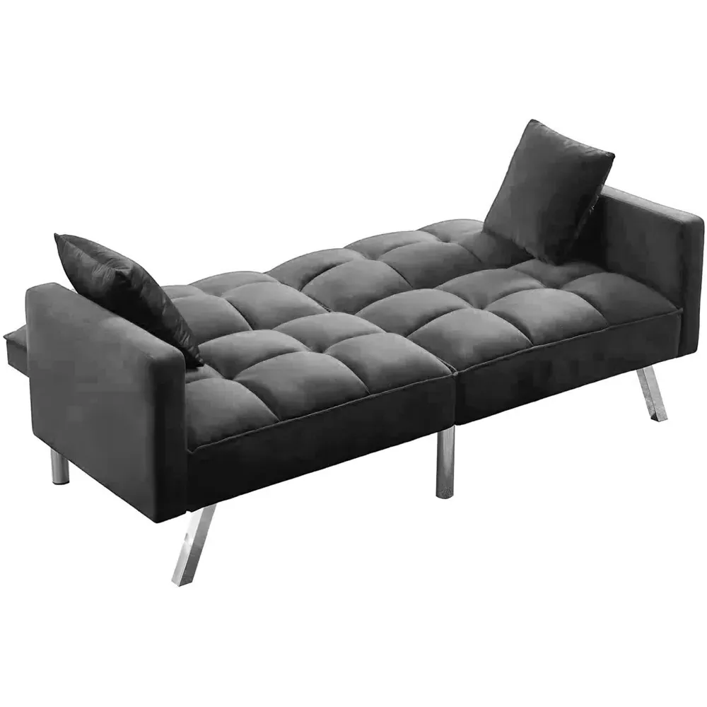 2-Seater Sofa Bed with Pillows - Grey, Velvet