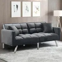 2-Seater Sofa Bed with Pillows - Grey, Velvet
