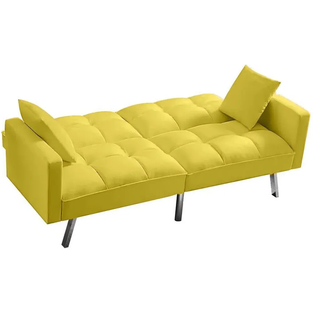 2-Seater Sofa Bed with Pillows - Yellow, Velvet