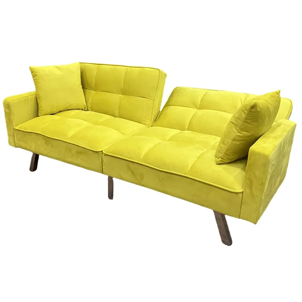 2-Seater Sofa Bed with Pillows - Yellow, Velvet