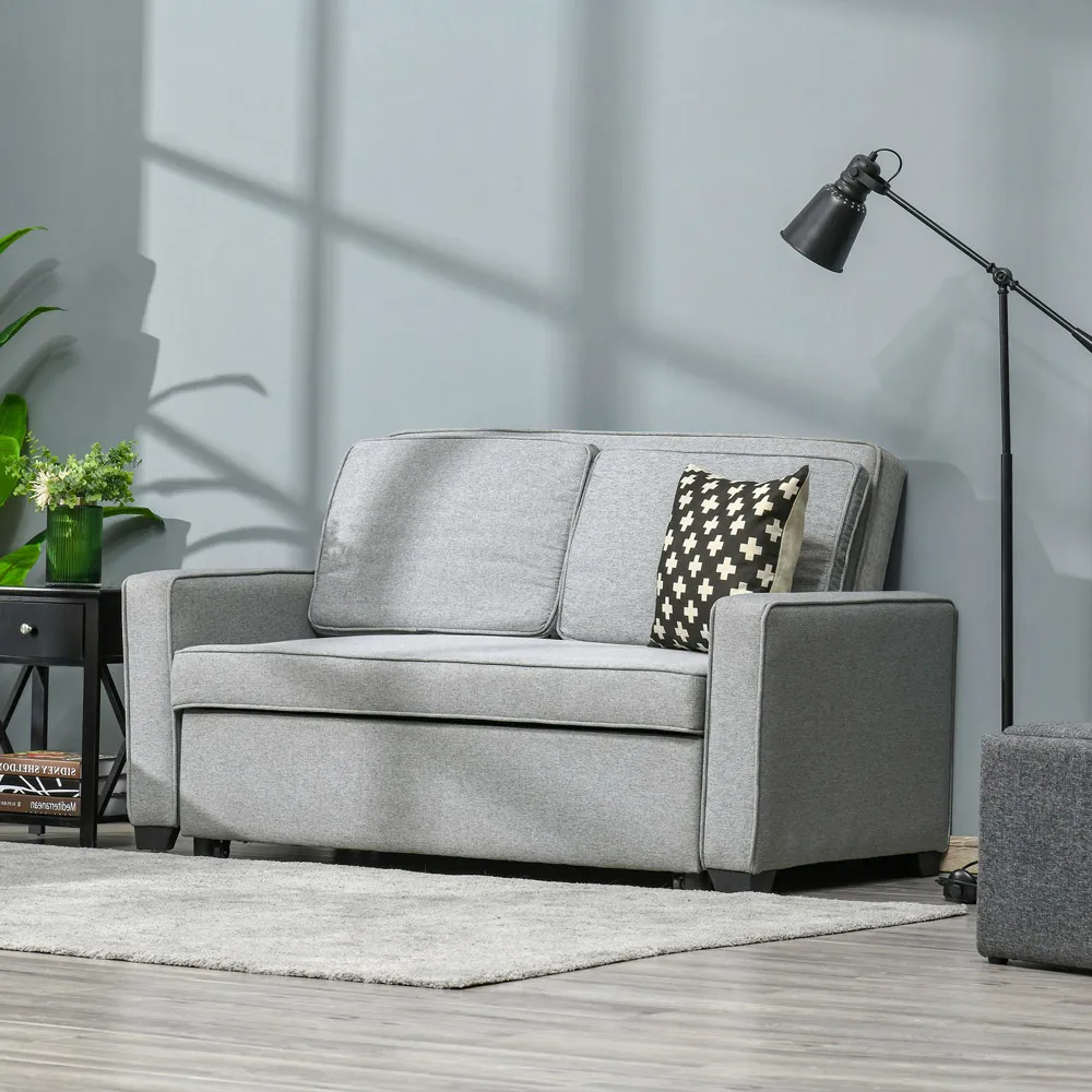 2-Seater Sofa Bed with Reclining Back - Grey, Linen