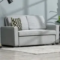 2-Seater Sofa Bed with Reclining Back - Grey, Linen