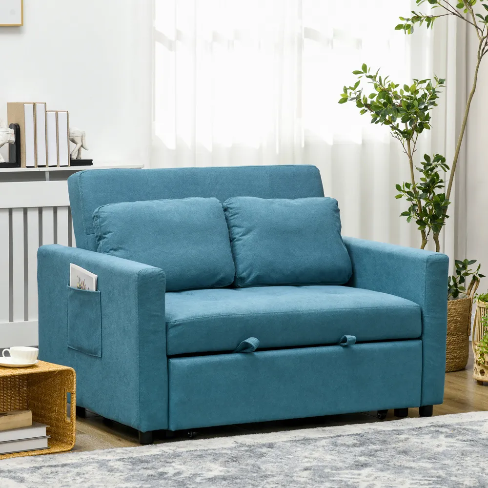 2-Seater Sofa Bed with Storage - Blue