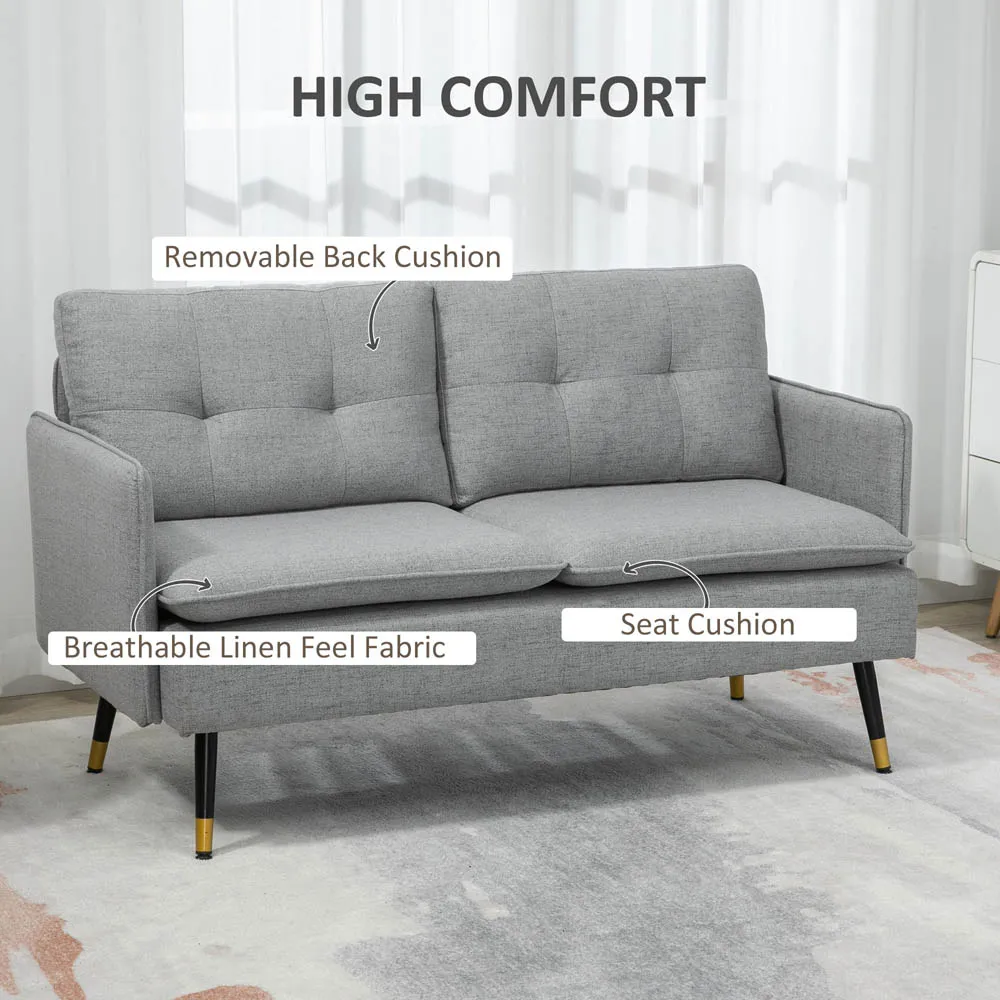 2-Seater Sofa with Button Tufting - Grey, Polyester