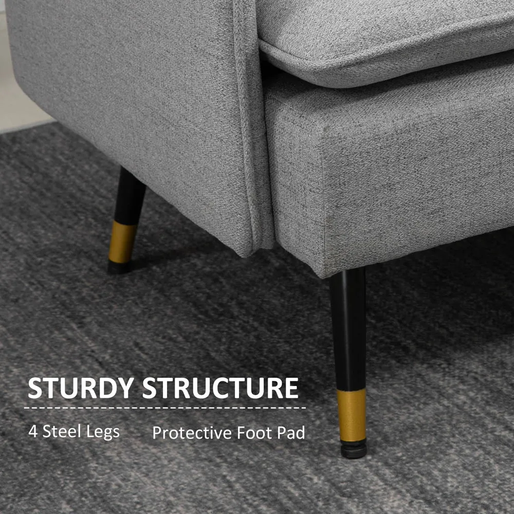 2-Seater Sofa with Button Tufting - Grey, Polyester