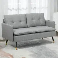 2-Seater Sofa with Button Tufting - Grey, Polyester