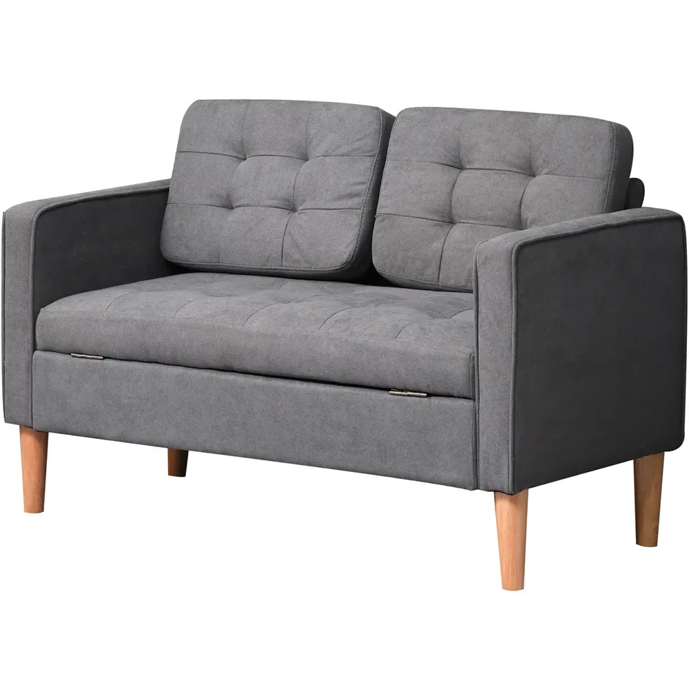 2-Seater Sofa with Storage - Grey, Cotton
