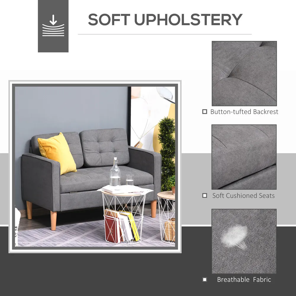 2-Seater Sofa with Storage - Grey, Cotton
