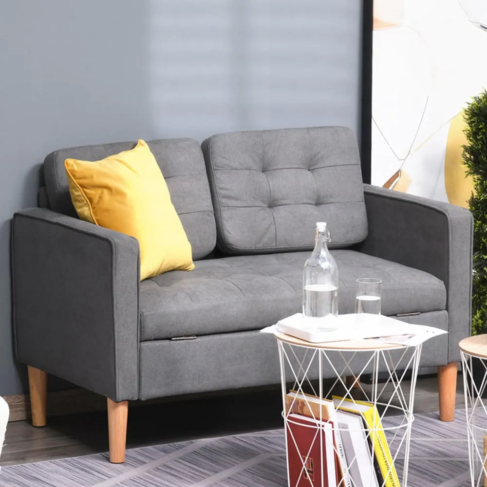 2-Seater Sofa with Storage - Grey, Cotton