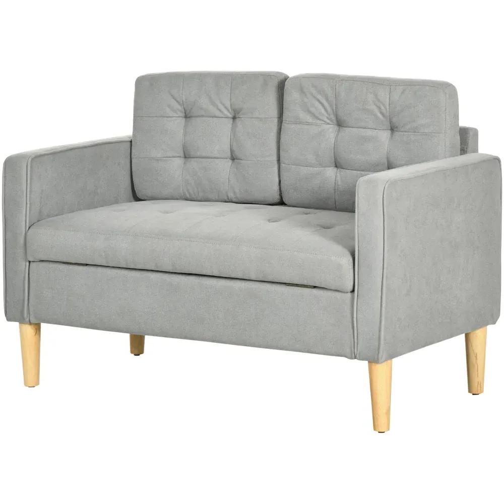 2-Seater Sofa with Storage - Light Grey, Cotton