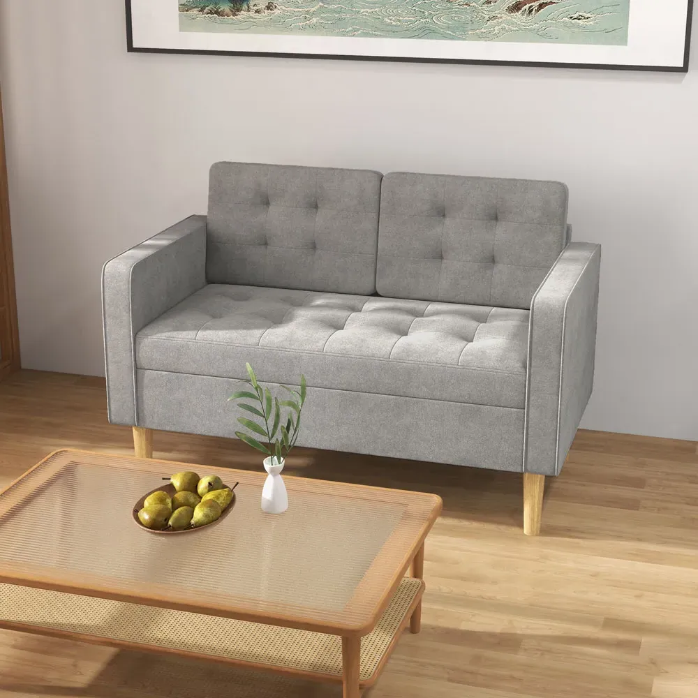 2-Seater Sofa with Storage - Light Grey, Cotton