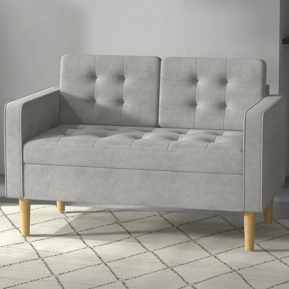 2-Seater Sofa with Storage - Light Grey, Cotton image
