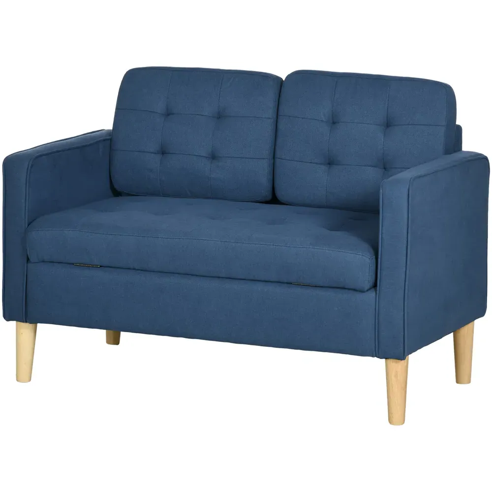 2-Seater Tufted Loveseat Sofa with Storage - Blue, Cotton