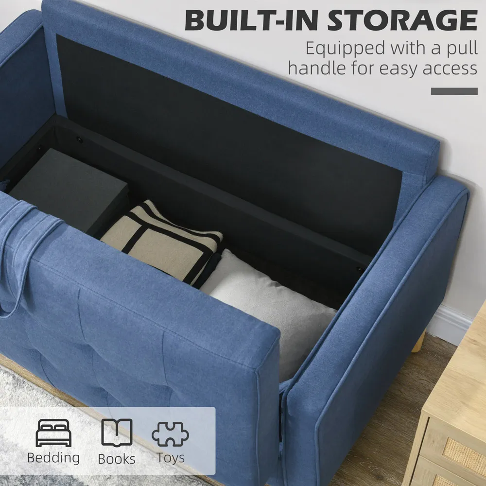 2-Seater Tufted Loveseat Sofa with Storage - Blue, Cotton