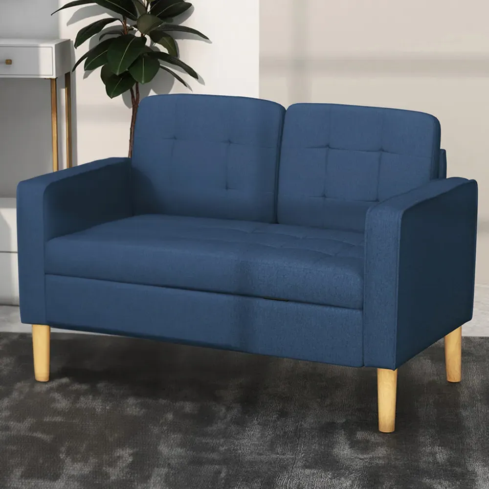 2-Seater Tufted Loveseat Sofa with Storage - Blue, Cotton image