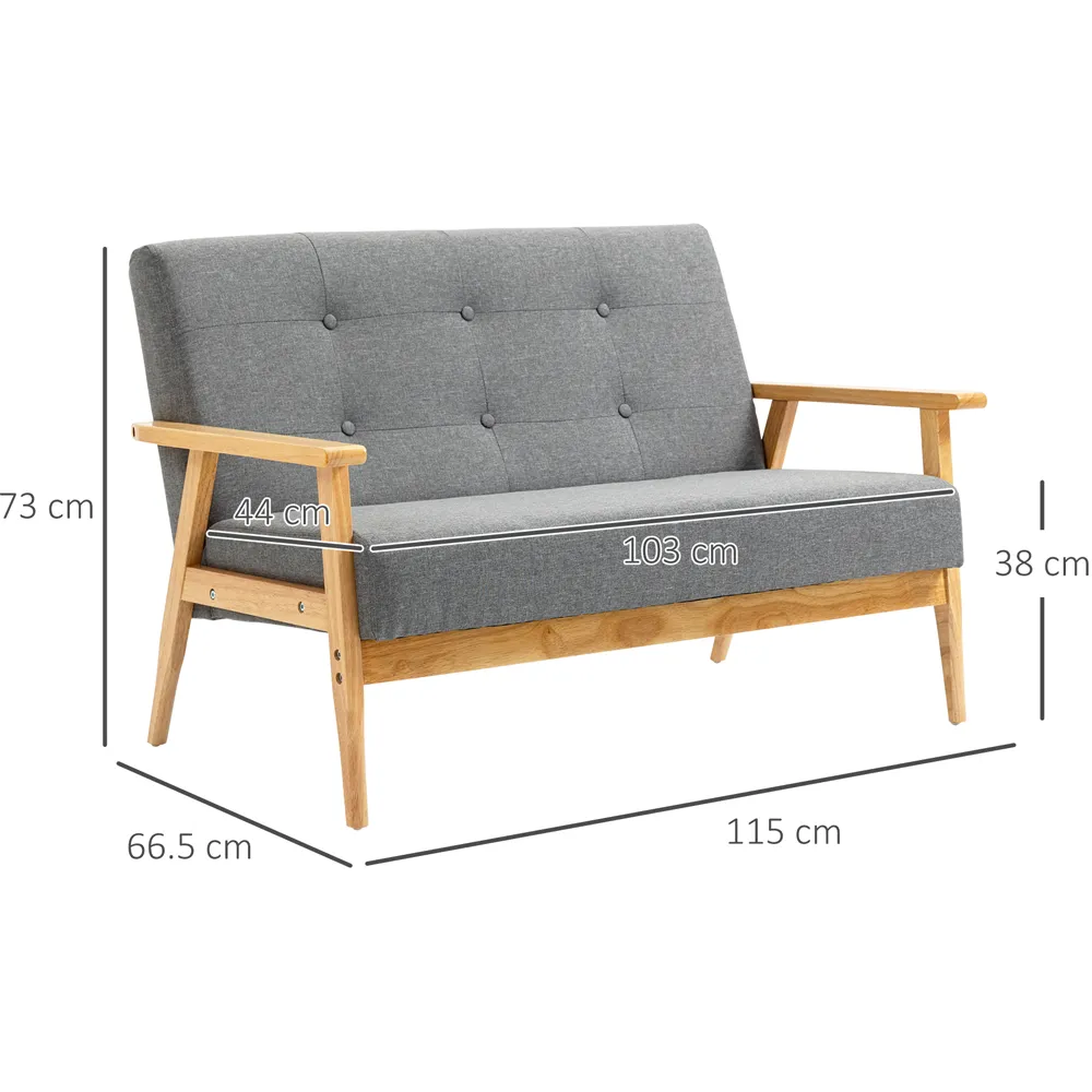 2-Seater Tufted Sofa - Dark Grey, Linen