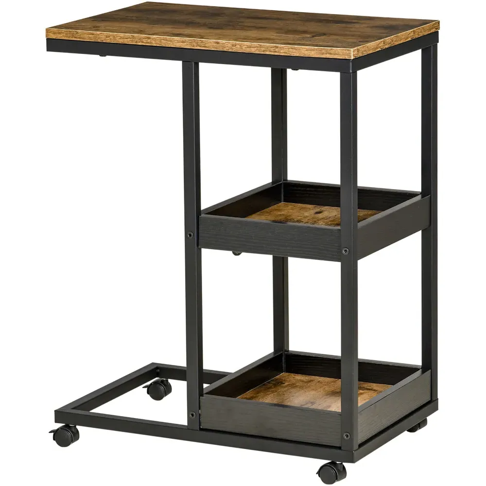 2 Shelf C-Shaped Mobile Side Table - Brown, MDF