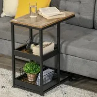 2 Shelf C-Shaped Mobile Side Table - Brown, MDF