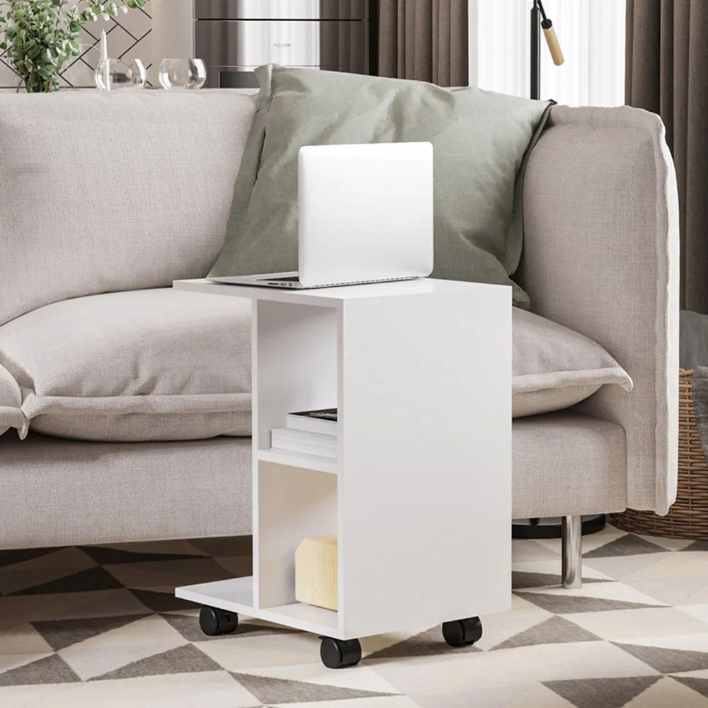 2 Shelf C-Shaped Side Table - White, Particle Board