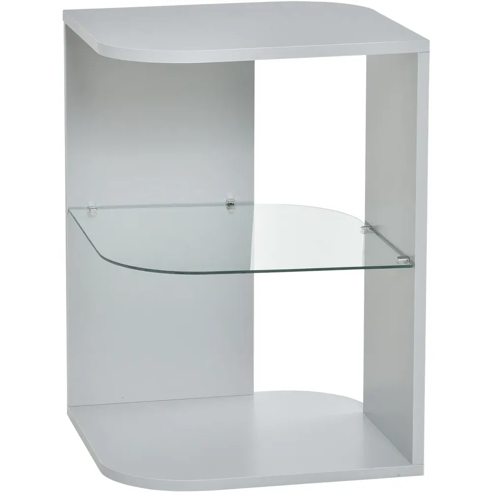 2 Shelf Corner Side Table with Glass Shelf - Grey