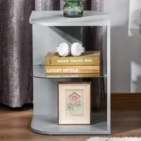 2 Shelf Corner Side Table with Glass Shelf - Grey