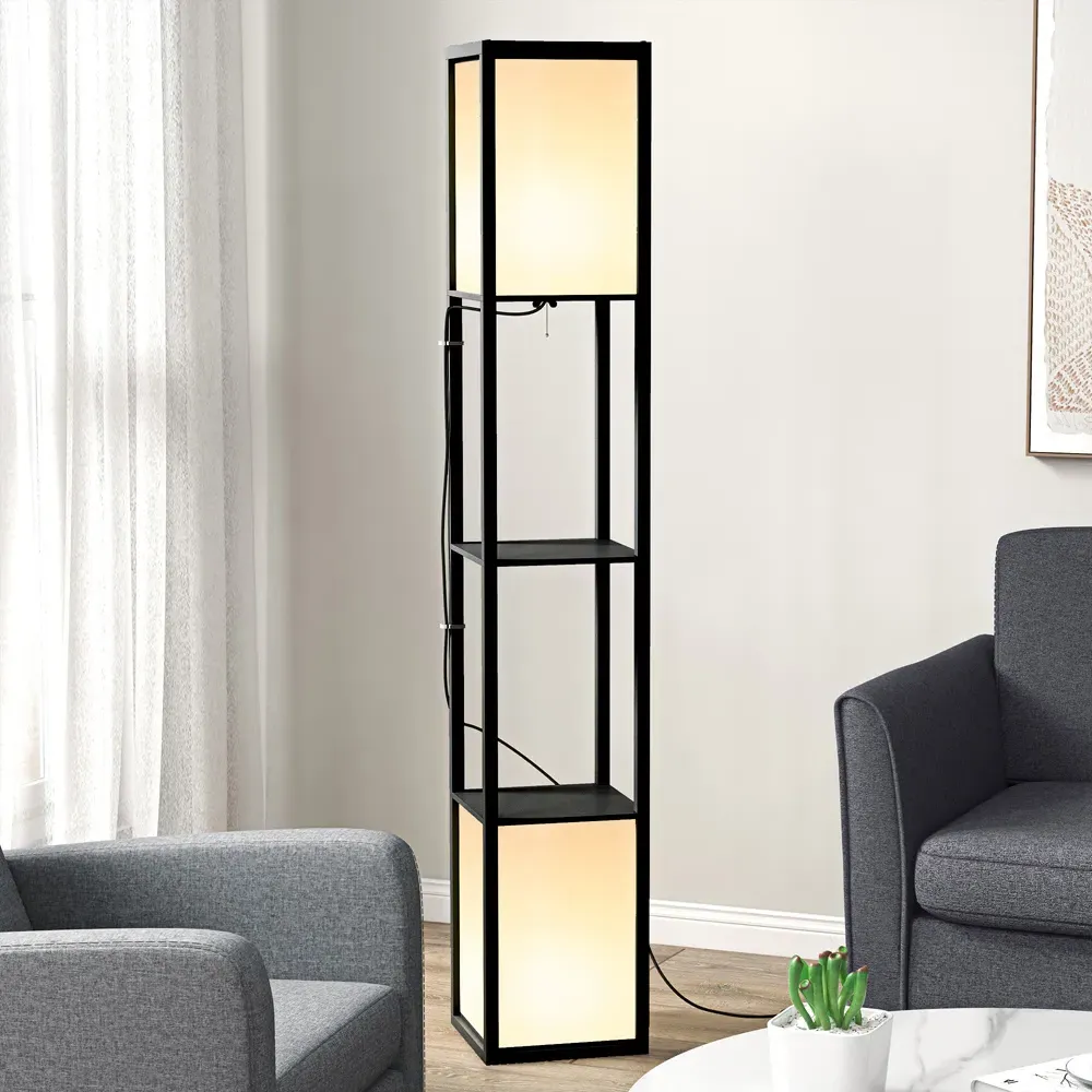 2 Shelf Floor Lamp with Dual Ambient Light - Black