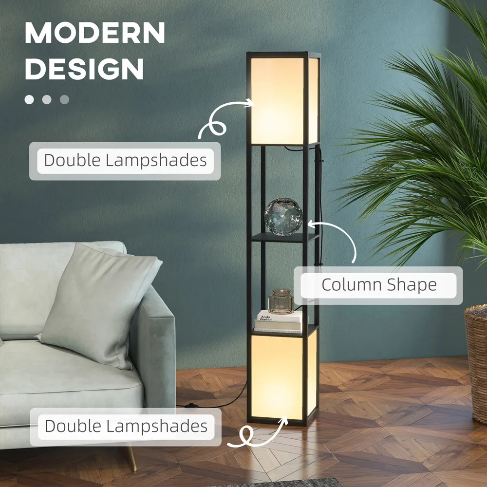 2 Shelf Floor Lamp with Dual Ambient Light - Black