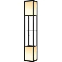 2 Shelf Floor Lamp with Dual Ambient Light - Black