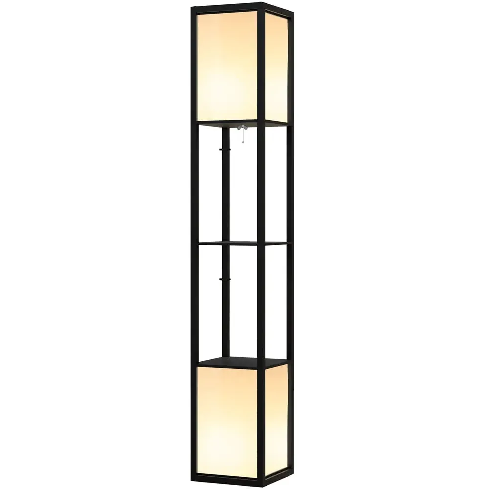 2 Shelf Floor Lamp with Dual Ambient Light - Black image