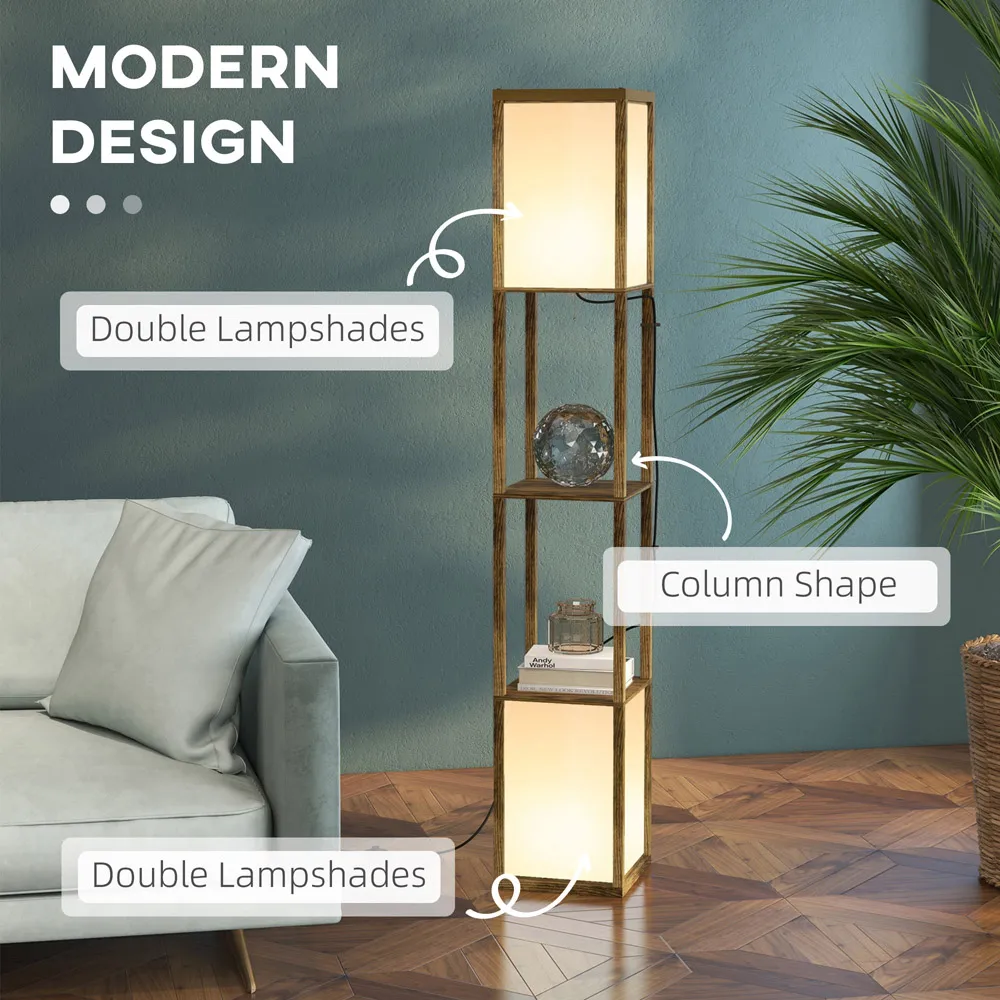 2 Shelf Floor Lamp with Dual Ambient Light - Brown