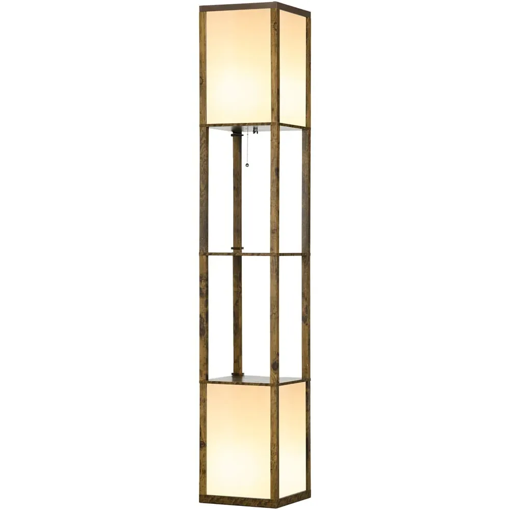 2 Shelf Floor Lamp with Dual Ambient Light - Brown