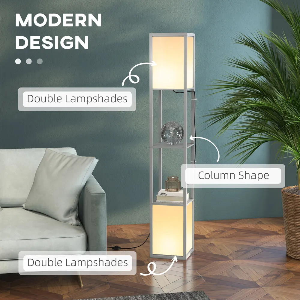 2 Shelf Floor Lamp with Dual Ambient Light - Grey