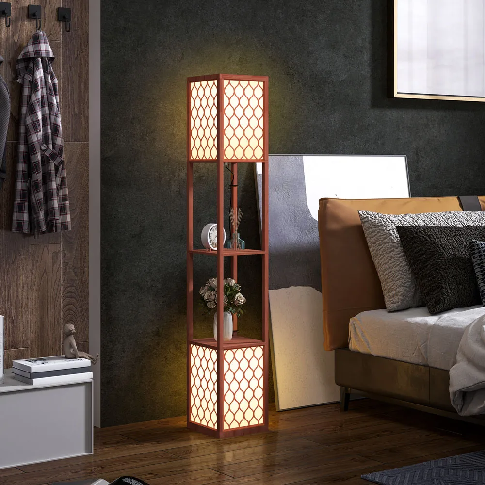 2 Shelf Floor Lamp with Storage - Brown