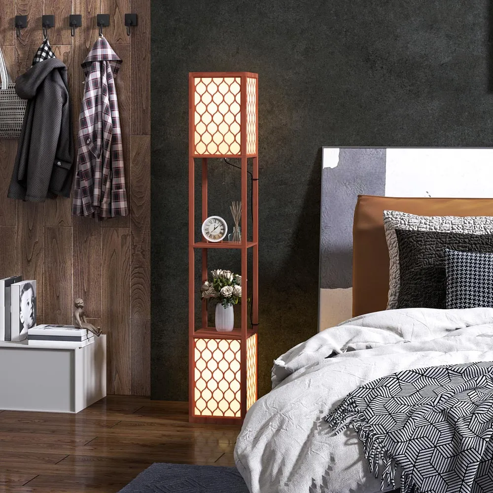 2 Shelf Floor Lamp with Storage - Brown