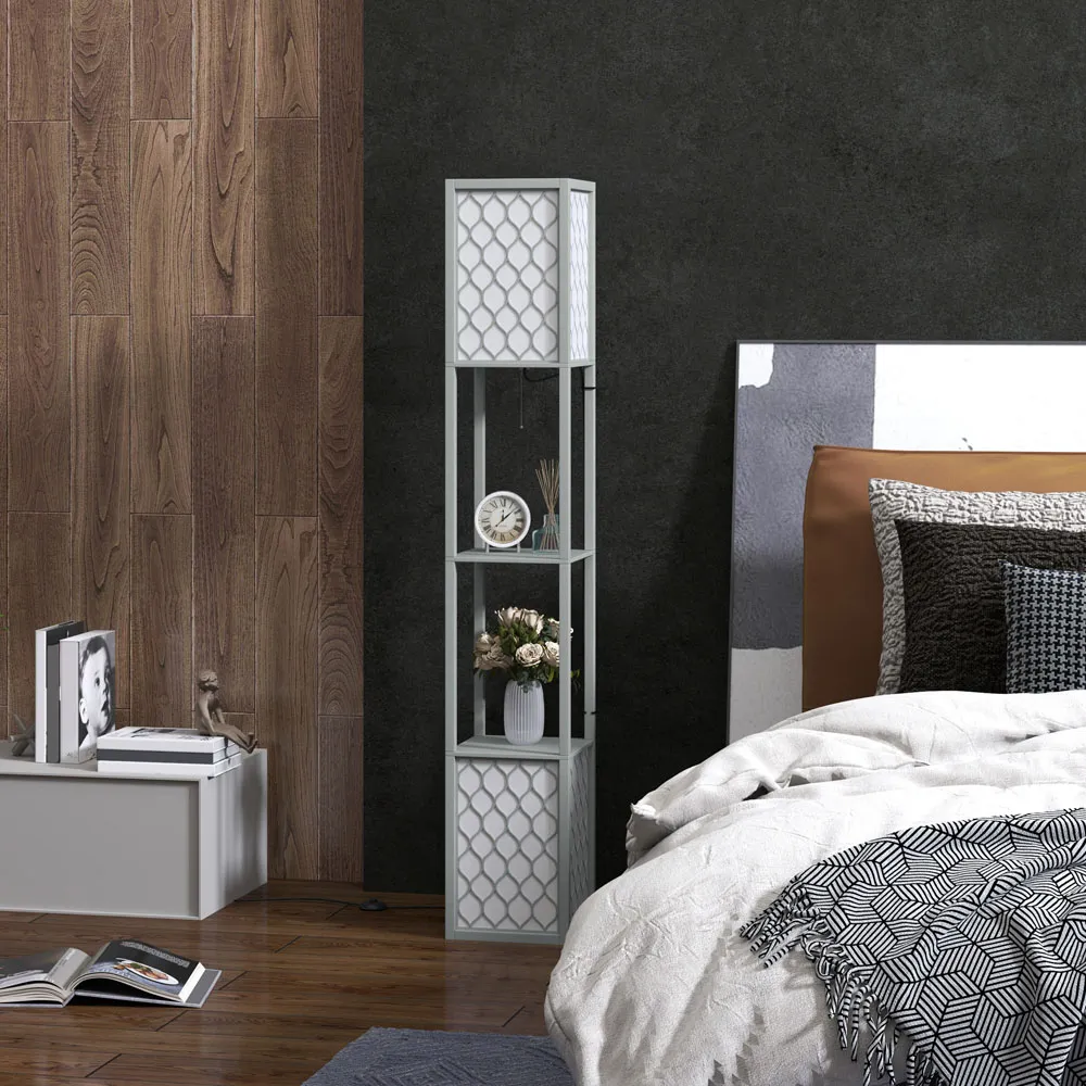 2 Shelf Floor Lamp with Storage - Grey