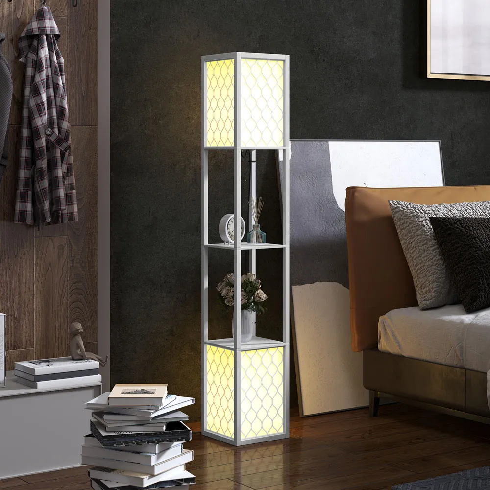 2 Shelf Floor Lamp with Storage - White