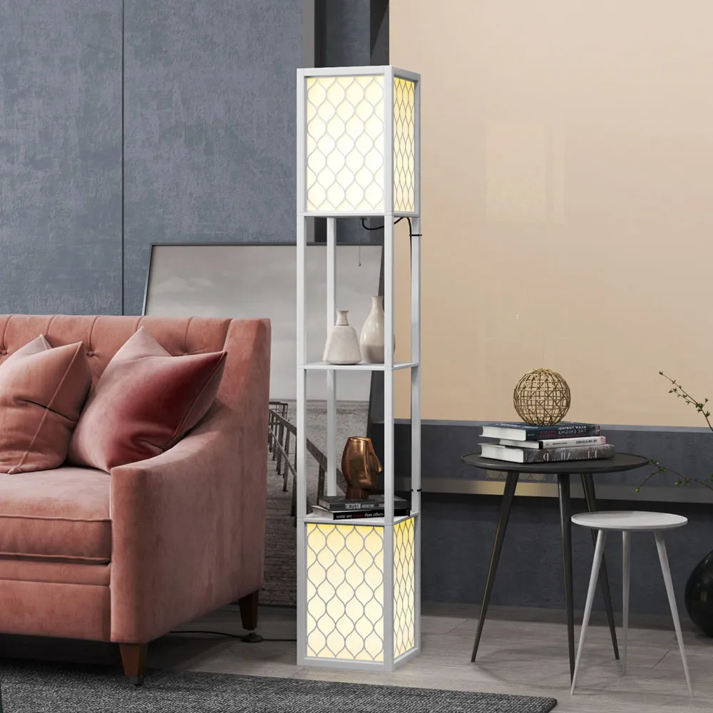 2 Shelf Floor Lamp with Storage - White