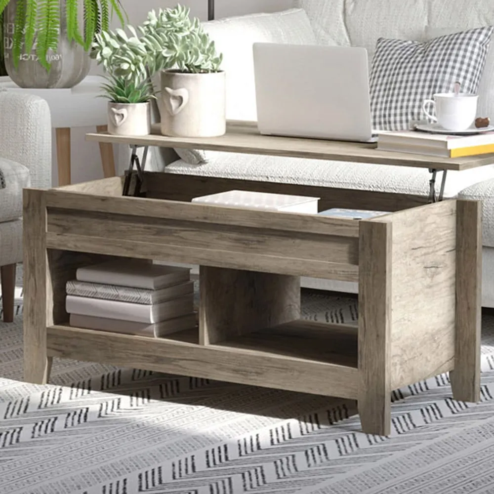 2 Shelf Lift Top Coffee Table with Storage - Oak Effect