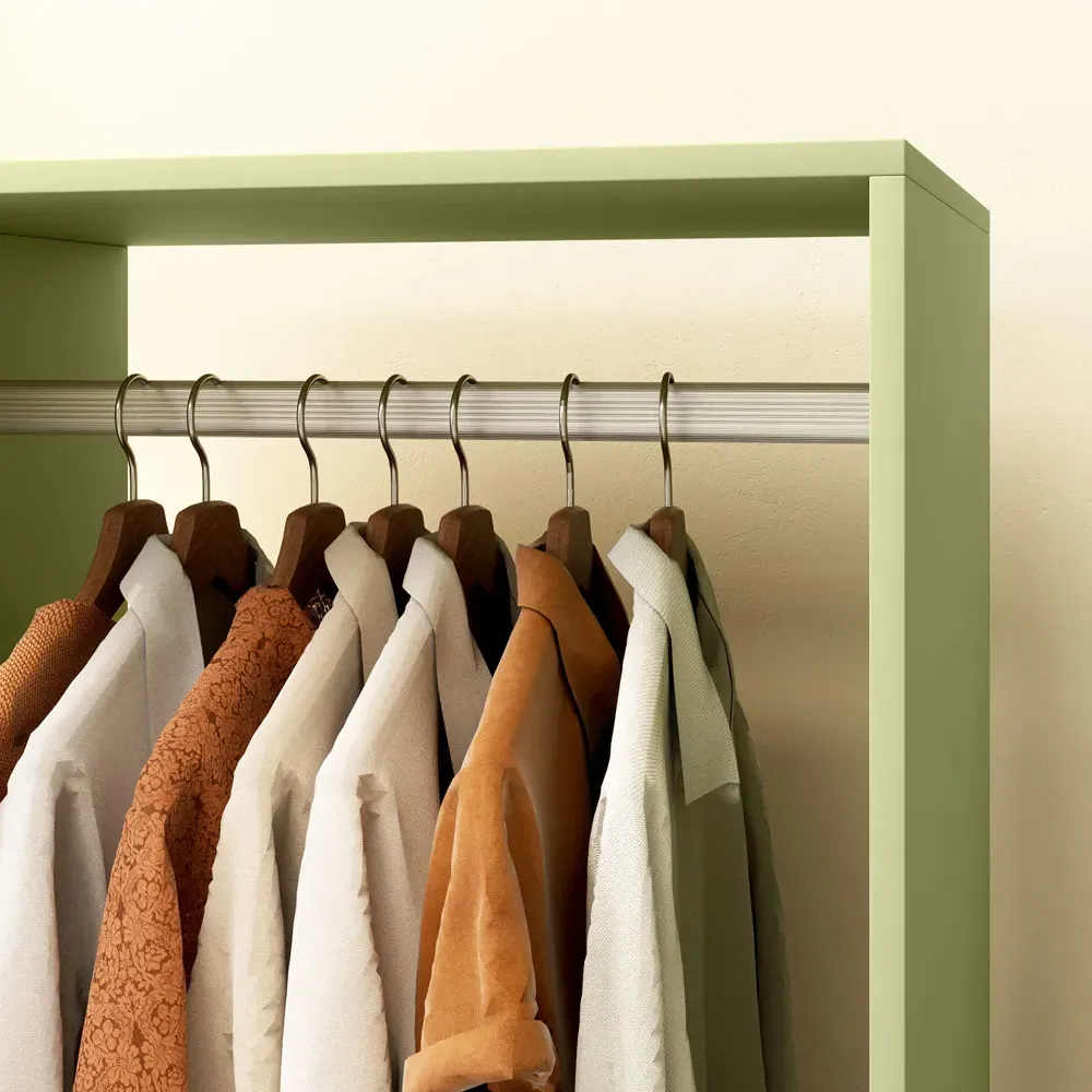 2 Shelf Rolling Open Wardrobe with Hanging Rail - Green
