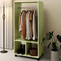 2 Shelf Rolling Open Wardrobe with Hanging Rail - Green