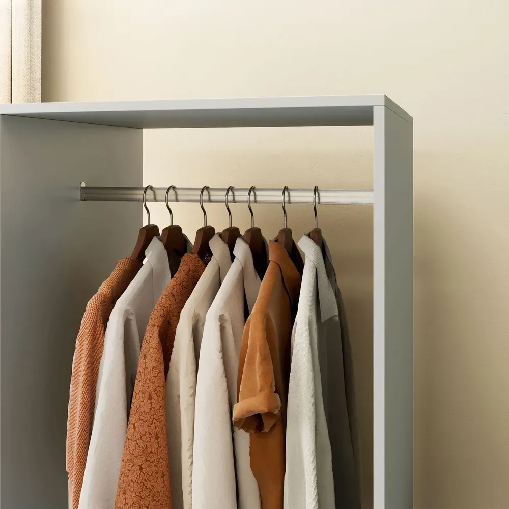 2 Shelf Rolling Open Wardrobe with Hanging Rail - Grey