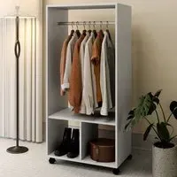 2 Shelf Rolling Open Wardrobe with Hanging Rail - Grey