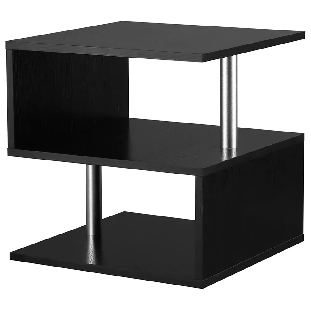2 Shelf S-Shaped Side Table - Black, Wood Grain