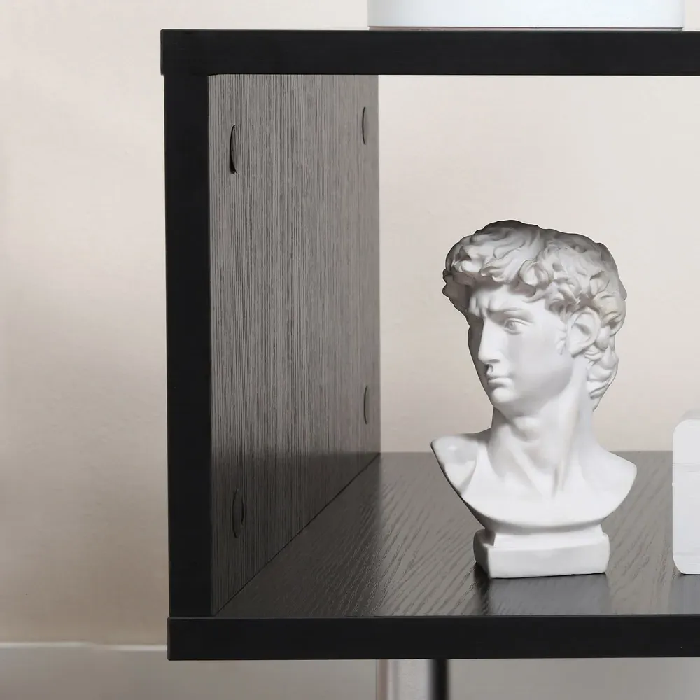 2 Shelf S-Shaped Side Table - Black, Wood Grain