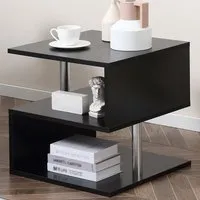 2 Shelf S-Shaped Side Table - Black, Wood Grain