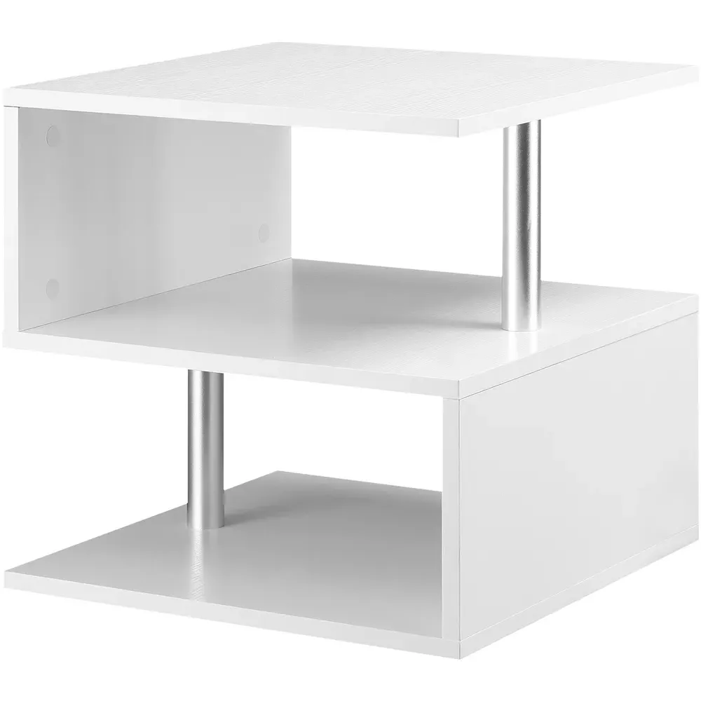 2 Shelf S-Shaped Side Table - White, Wood Grain