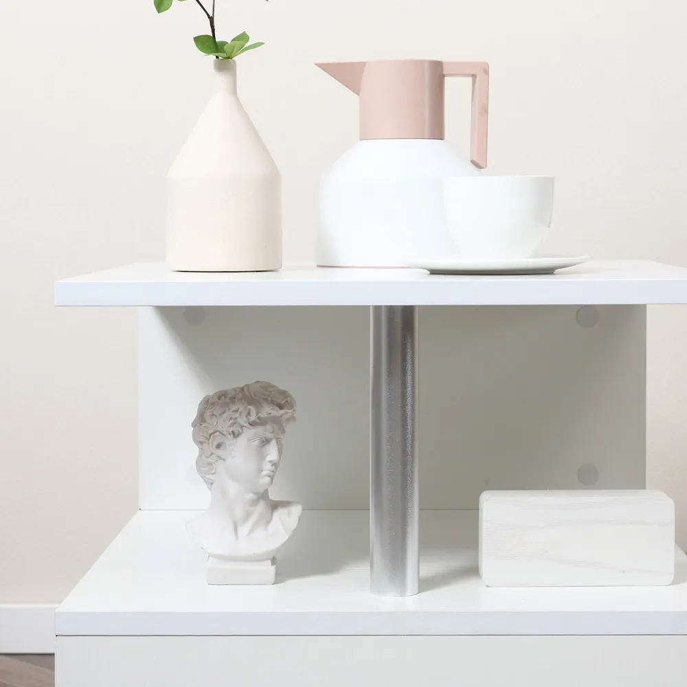 2 Shelf S-Shaped Side Table - White, Wood Grain